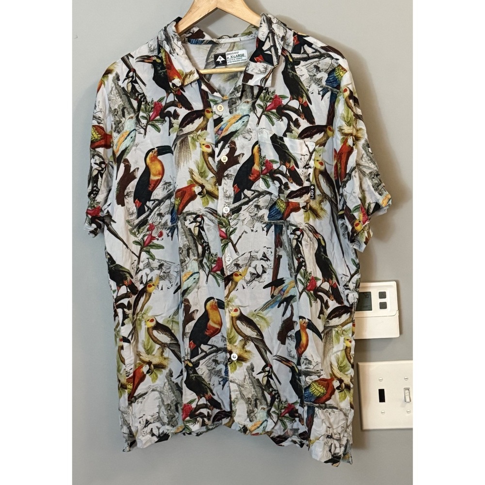 Lifted Research Group LRG Shirt Tropical Flock Bird Print Button Up Men's XL
